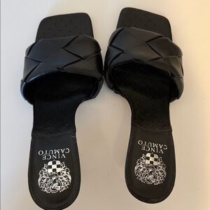 Vince Camuto Black Braided Square-Toe Slide Mules